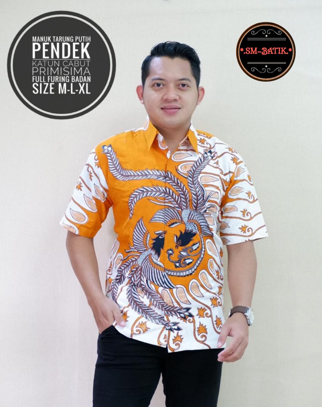 cover-MANUK TARUNG Kemeja Batik Pria Solo Lengan Pendek Lapis Furing BY SM-1