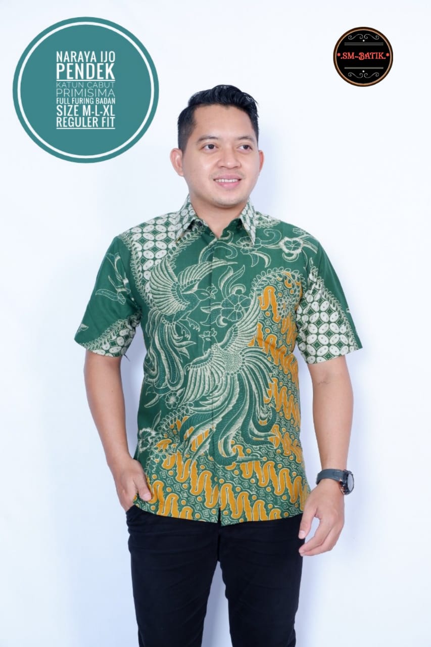 cover-NARAYA IJO Kemeja Batik Pria Solo Lengan Pendek Lapis Furing BY SM-1