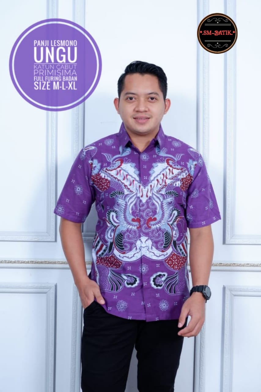 cover-PANJI LESMONO UNGU Kemeja Batik Pria Solo Lengan Pendek Lapis Furing BY SM-1