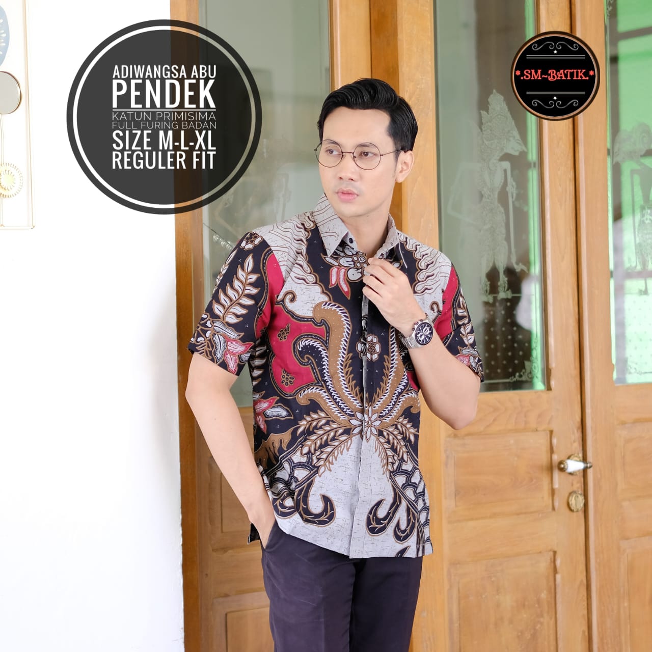 cover-ADIWANGSA ABU Kemeja Batik Pria Solo Lengan Pendek Lapis Furing BY SM-1
