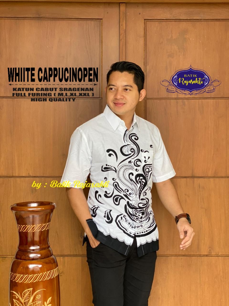 cover-WHITE CAPPUCINOPEN Kemeja Batik Pria Solo Lengan Pendek Lapis Furing BY RAJASAKTI-1