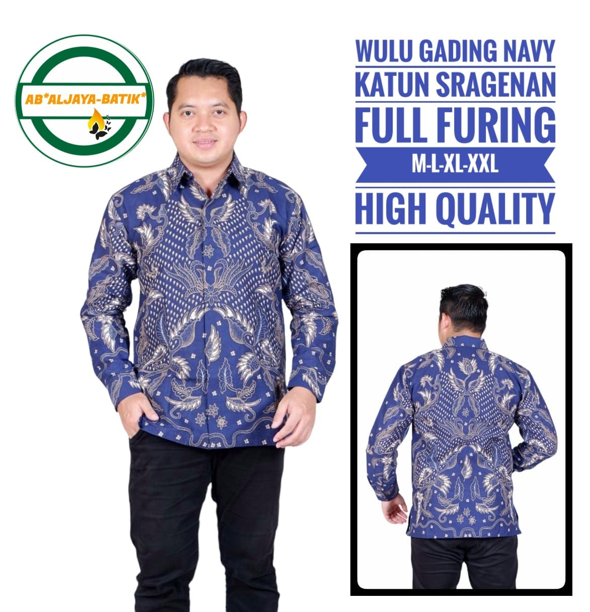 cover-WULU GADING NAVY Kemeja Batik Pria Solo Lengan Panjang Lapis Furing BY ALJAYA-1
