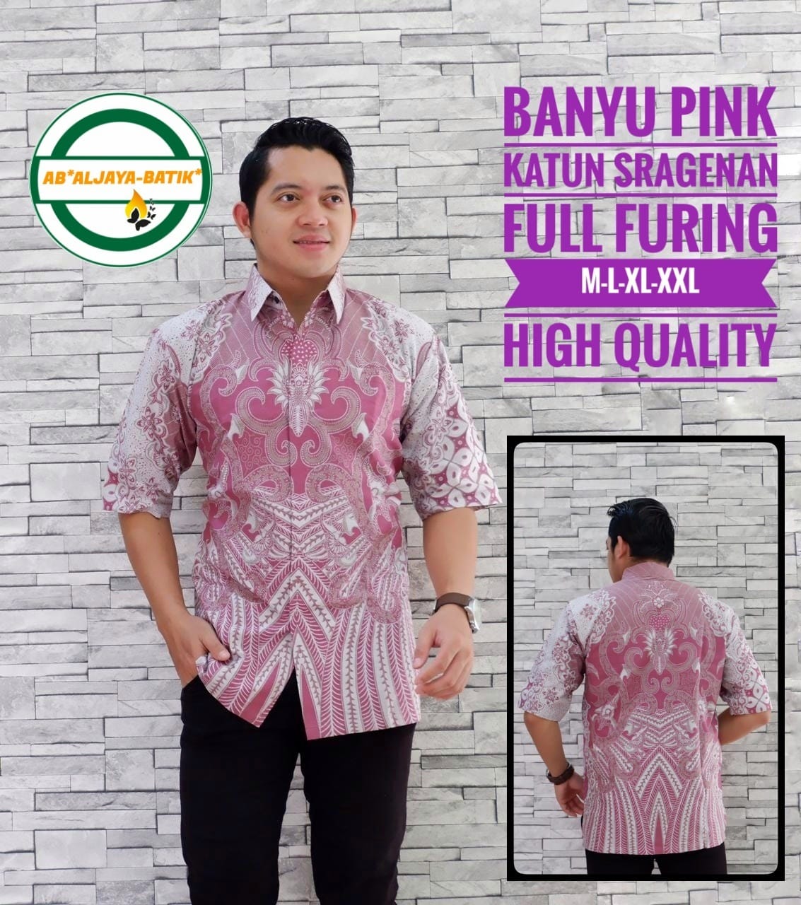 cover-BANYU PINK Kemeja Batik Pria Solo Lengan Pendek Lapis Furing BY ALJAYA-1