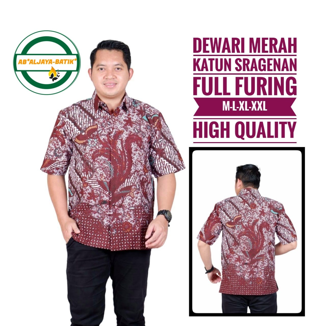 cover-DEWARI MERAH Kemeja Batik Pria Solo Lengan Pendek Lapis Furing BY ALJAYA-1