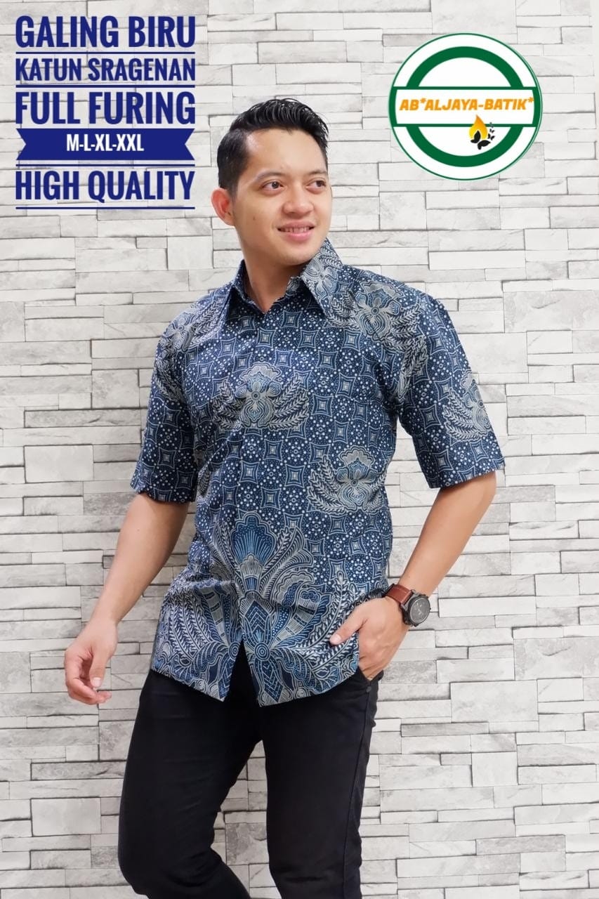 cover-GALING BIRU Kemeja Batik Pria Solo Lengan Pendek Lapis Furing BY ALJAYA-1