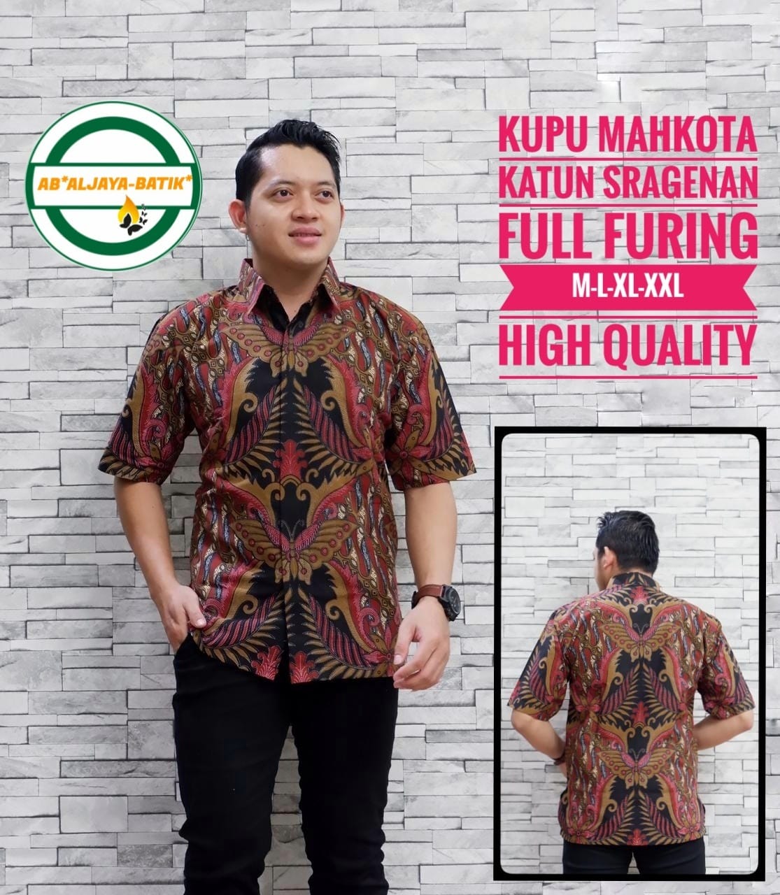 cover-KUPU MAHKOTA Kemeja Batik Pria Solo Lengan Pendek Lapis Furing BY ALJAYA-1
