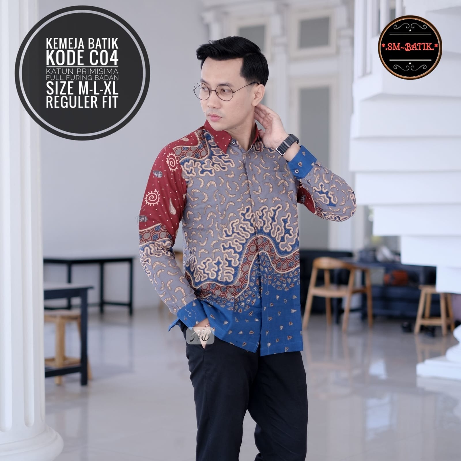 cover-CO4 Kemeja Batik Pria Solo Lengan Panjang Lapis Furing BY SM-1