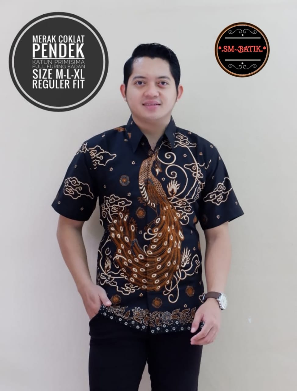 cover-MERAK COKLAT Kemeja Batik Pria Solo Lengan Pendek Lapis Furing BY SM-1