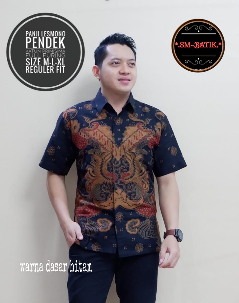 cover-PANJI LESMONO Kemeja Batik Pria Solo Lengan Pendek Lapis Furing BY SM-1