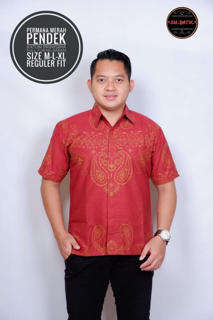 cover-PERMANA MERAH Kemeja Batik Pria Solo Lengan Pendek Lapis Furing BY SM-1
