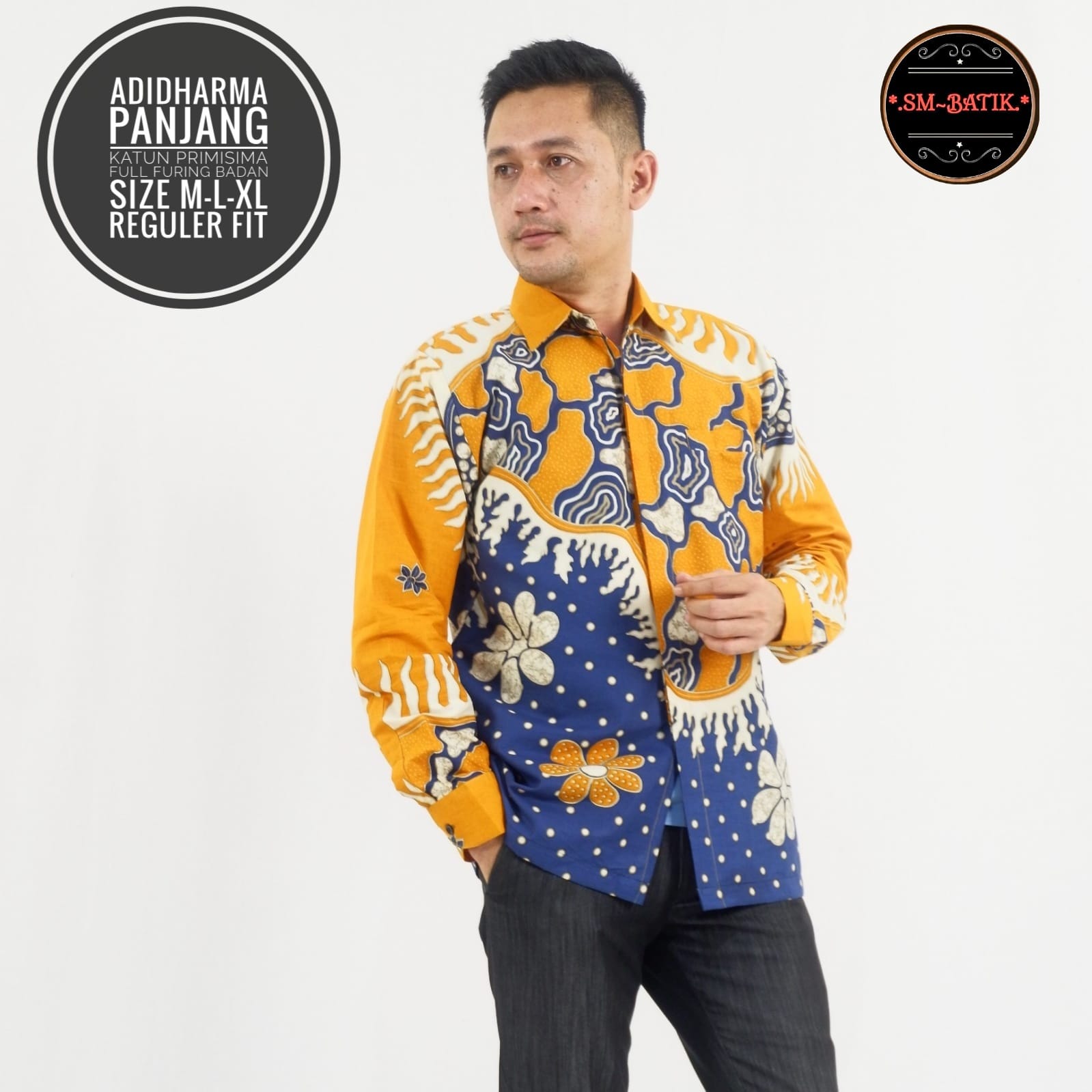 cover-ADIDHARMA KUNING Kemeja Batik Pria Solo Lengan Panjang Lapis Furing BY SM-1