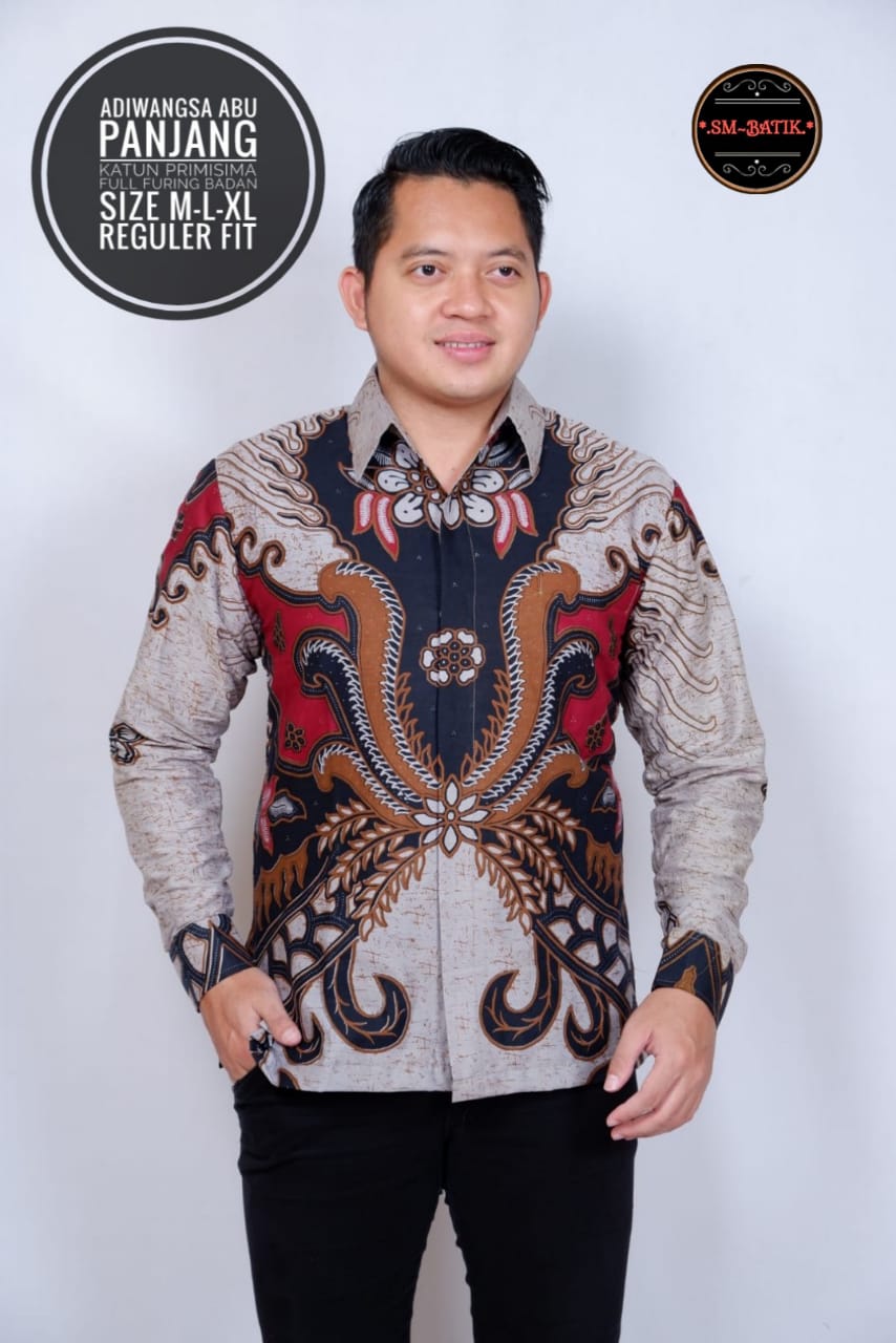 cover-ADIWANGSA ABU 1 Kemeja Batik Pria Solo Lengan Panjang Lapis Furing BY SM-1
