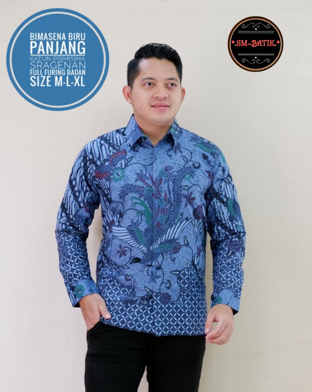 cover-BIMASENA BIRU Kemeja Batik Pria Solo Lengan Panjang Lapis Furing BY SM-1