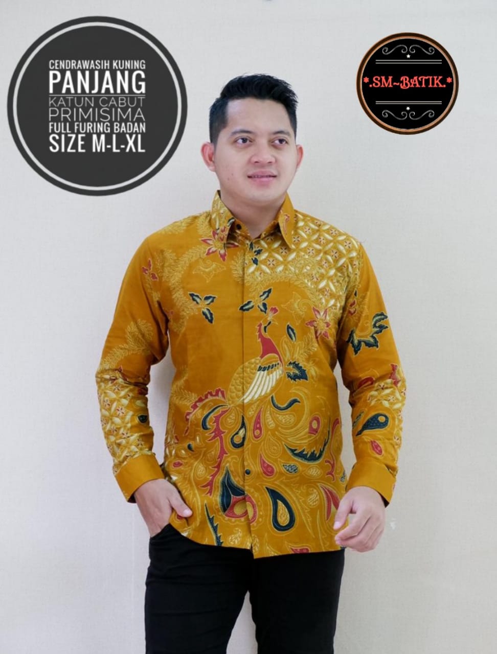 cover-CENDRAWASIH KUNING Kemeja Batik Pria Solo Lengan Panjang Lapis Furing BY SM-1