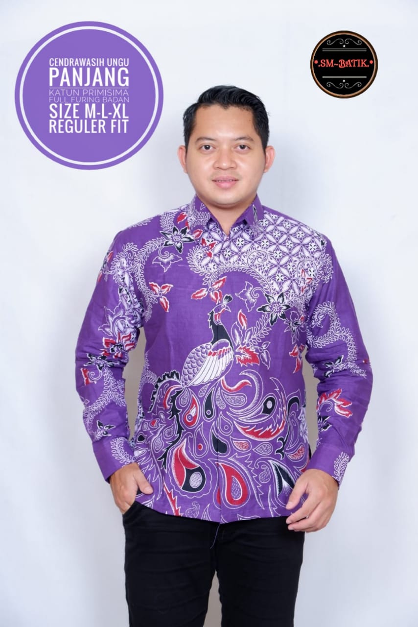 cover-CENDRAWASIH UNGU Kemeja Batik Pria Solo Lengan Panjang Lapis Furing BY SM-1
