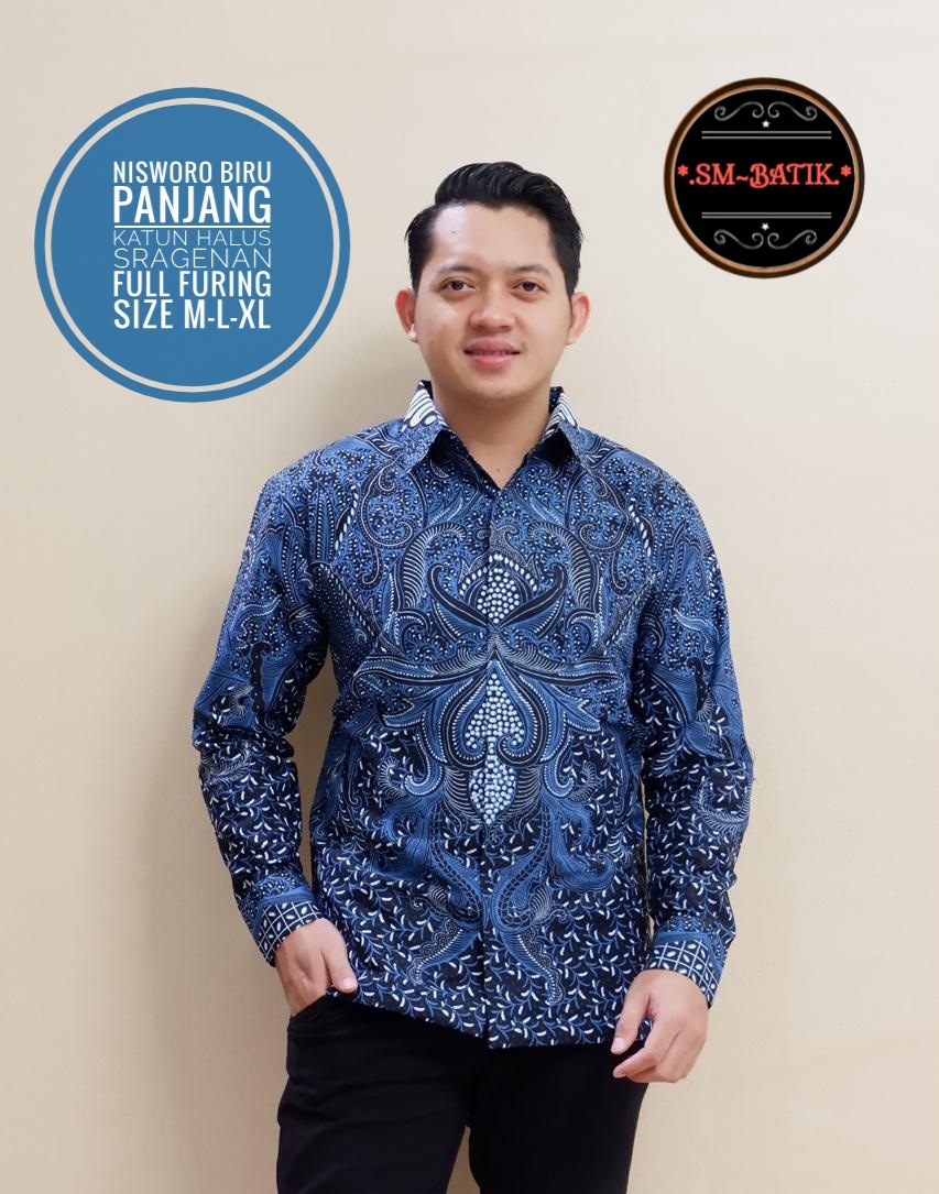 cover-NISWORO BIRU Kemeja Batik Pria Solo Lengan Panjang Lapis Furing BY SM-1