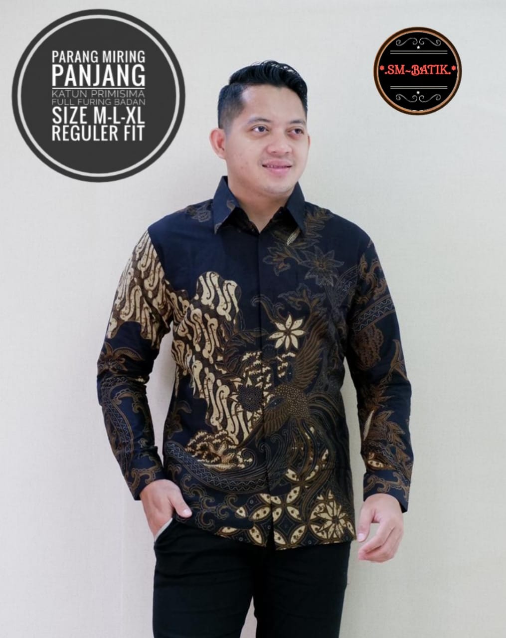 cover-PARANG MIRING Kemeja Batik Pria Solo Lengan Panjang Lapis Furing BY SM-1
