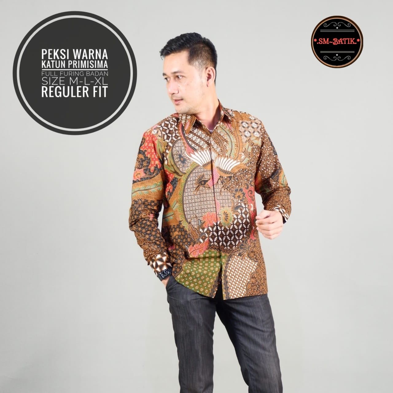 cover-PEKSI WARNA 2 Kemeja Batik Pria Solo Lengan Panjang Lapis Furing BY SM-1