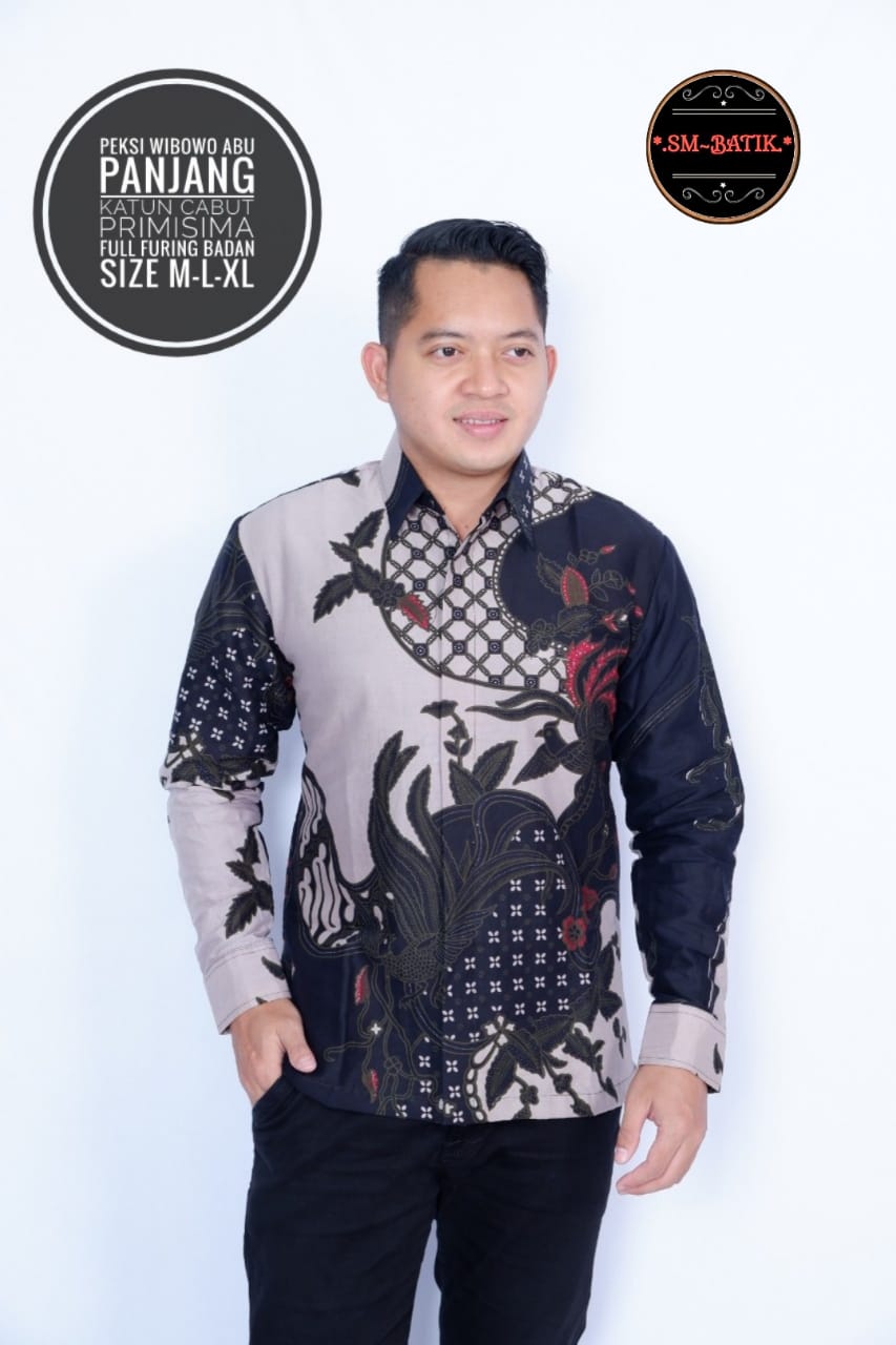 cover-PEKSI WIBOWO ABU Kemeja Batik Pria Solo Lengan Panjang Lapis Furing BY SM-1