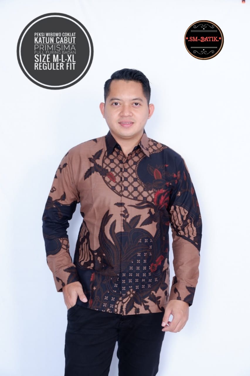 cover-PEKSI WIBOWO COKLAT Kemeja Batik Pria Solo Lengan Panjang Lapis Furing BY SM-1
