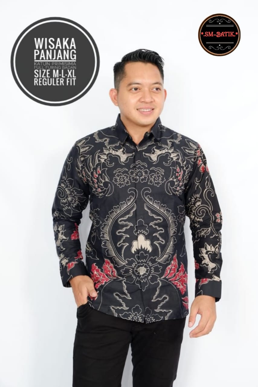 cover-WISAKA MERAH Kemeja Batik Pria Solo Lengan Panjang Lapis Furing BY SM-1