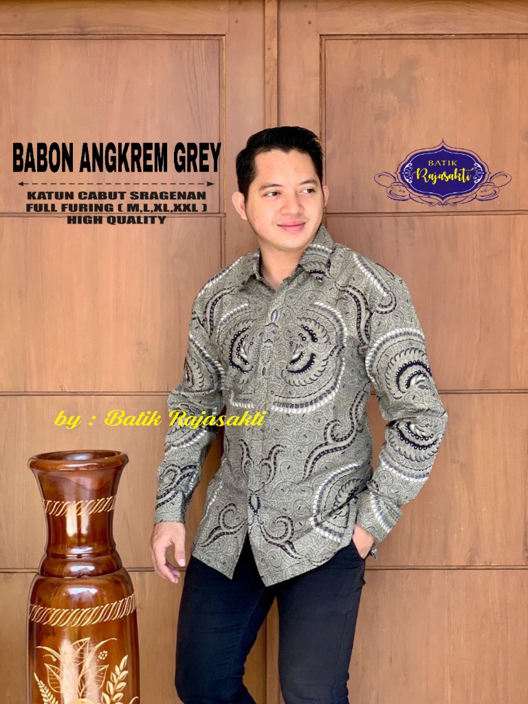 cover-BABON ANGKREM GREY KEMEJA BATIK PRIA SOLO LENGAN PANJANG LAPIS FURING BY RAJASAKTI-1