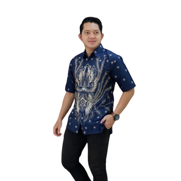 cover-AFTANA NAVY Kemeja Batik Pria Solo Lengan Pendek Lapis Furing BY ASMARA-1