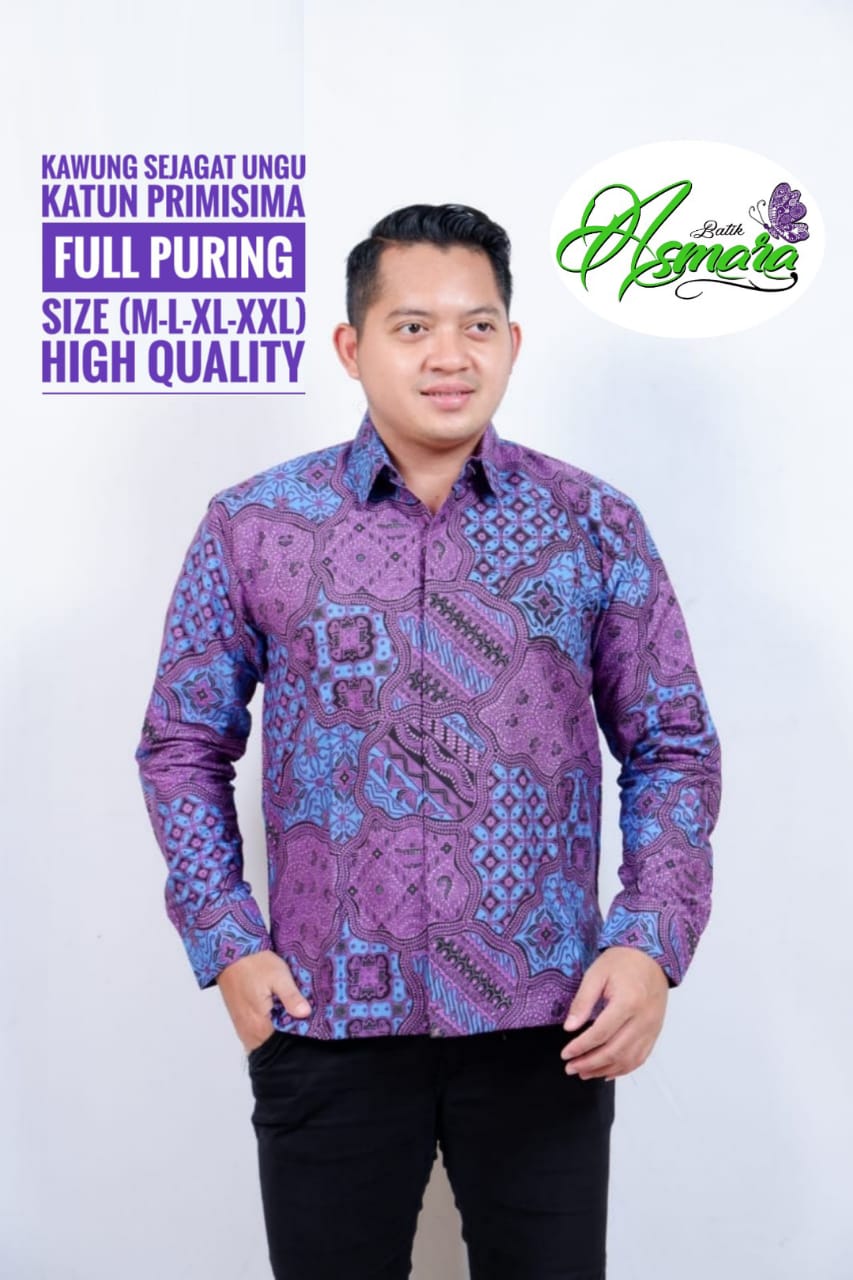 cover-KAWUNG SEJAGAT UNGU Kemeja Batik Pria Solo Lengan Panjang Lapis Furing BY ASMARA-1