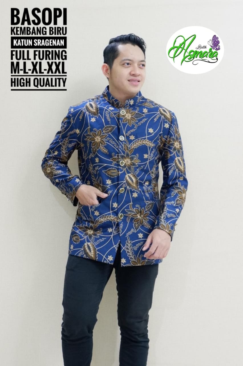 cover-BASOPI KEMBANG BIRU Kemeja Batik Pria Solo Lengan Pendek Lapis Furing BY ASMARA-1