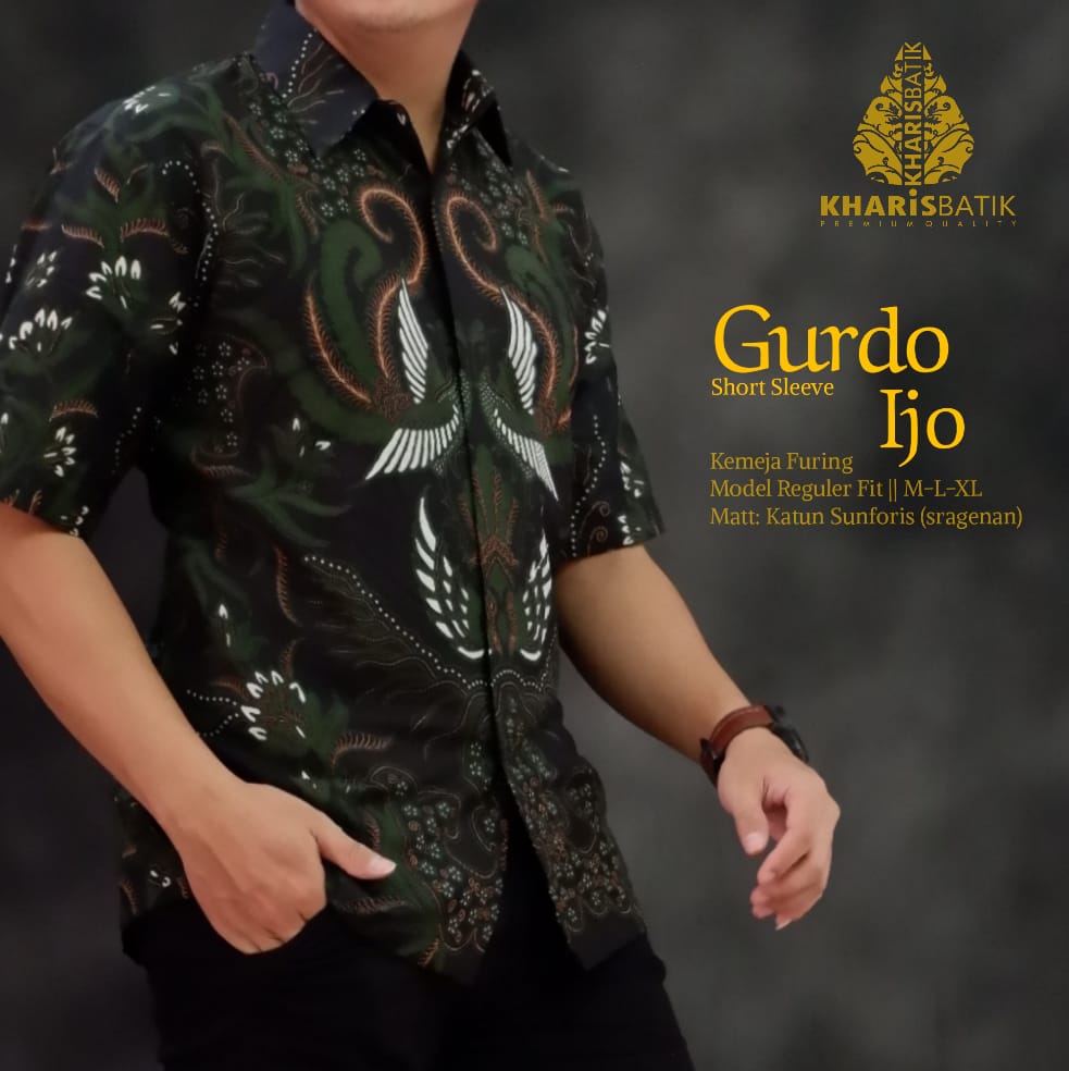 cover-GURDO IJO Kemeja Batik Pria Solo Lengan Pendek Lapis Furing BY KHARIS-1