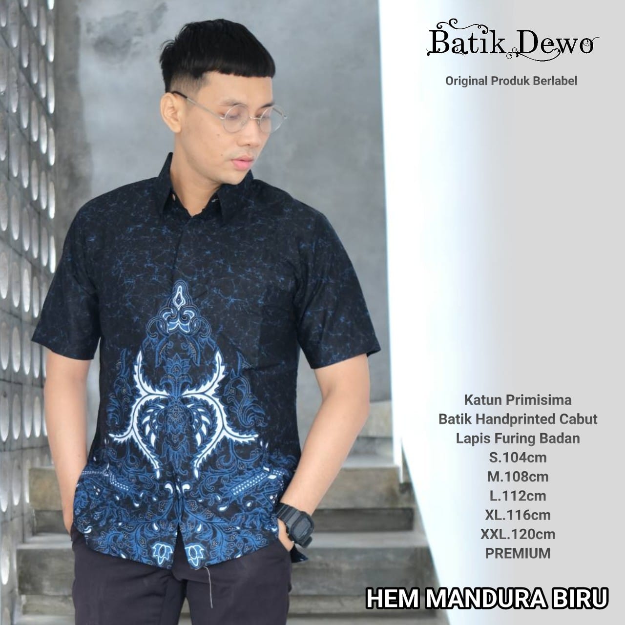 cover-MANDURA BIRU Kemeja Batik Pria Solo Lengan Pendek Lapis Furing BY DEWO-1
