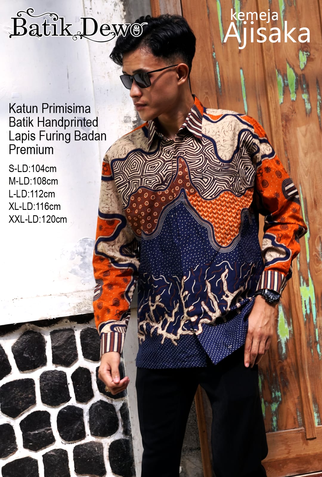 cover-AJISAKA ORANGE Kemeja Batik Pria Solo Lengan Panjang Lapis Furing BY DEWO-1