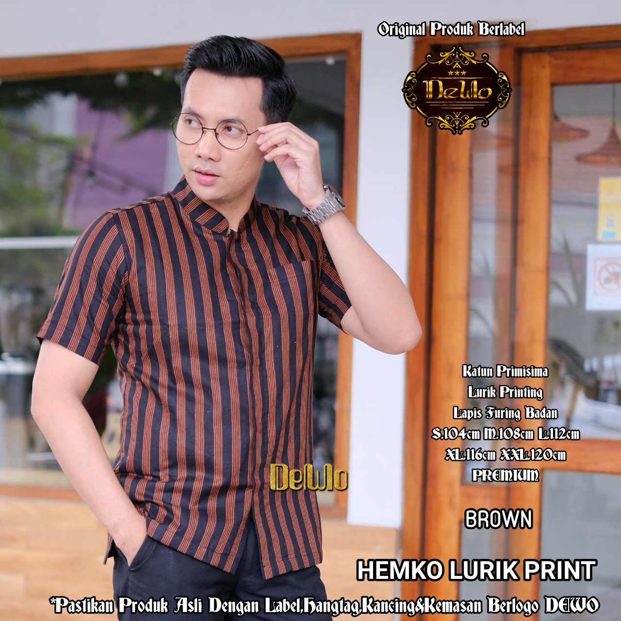 cover-KOKO LURIK PRINT COKLAT Kemeja Batik Pria Solo Lengan Pendek Lapis Furing BY DEWO-1