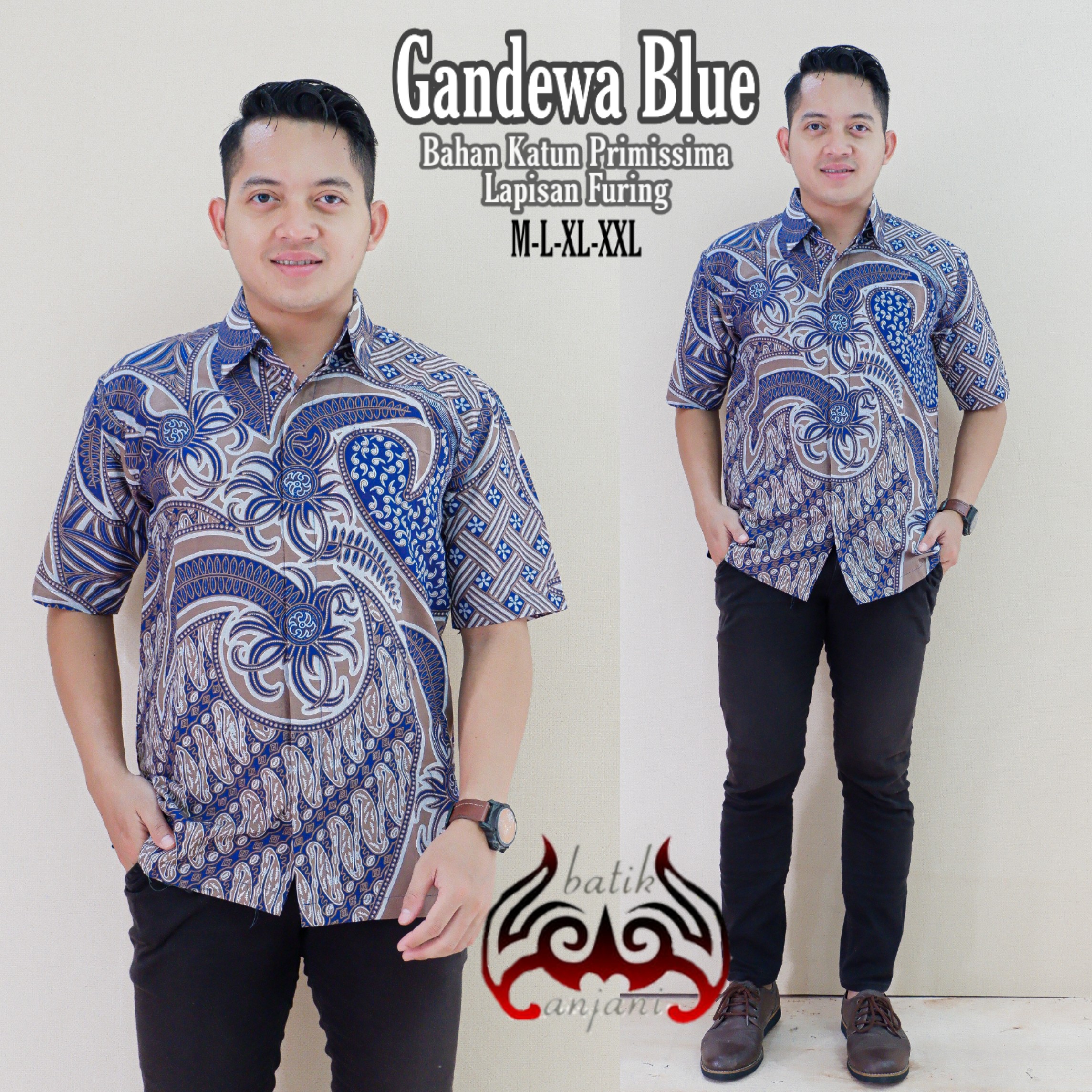 cover-GANDEWA BLUE Kemeja Batik Pria Solo Lengan Pendek Lapis Furing BY ANJANI-1