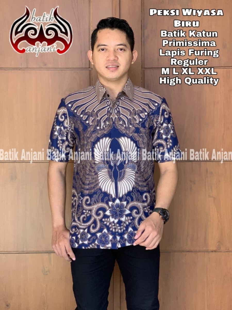 cover-PEKSI WIYASA BIRU Kemeja Batik Pria Solo Lengan Pendek Lapis Furing BY ANJANI-1