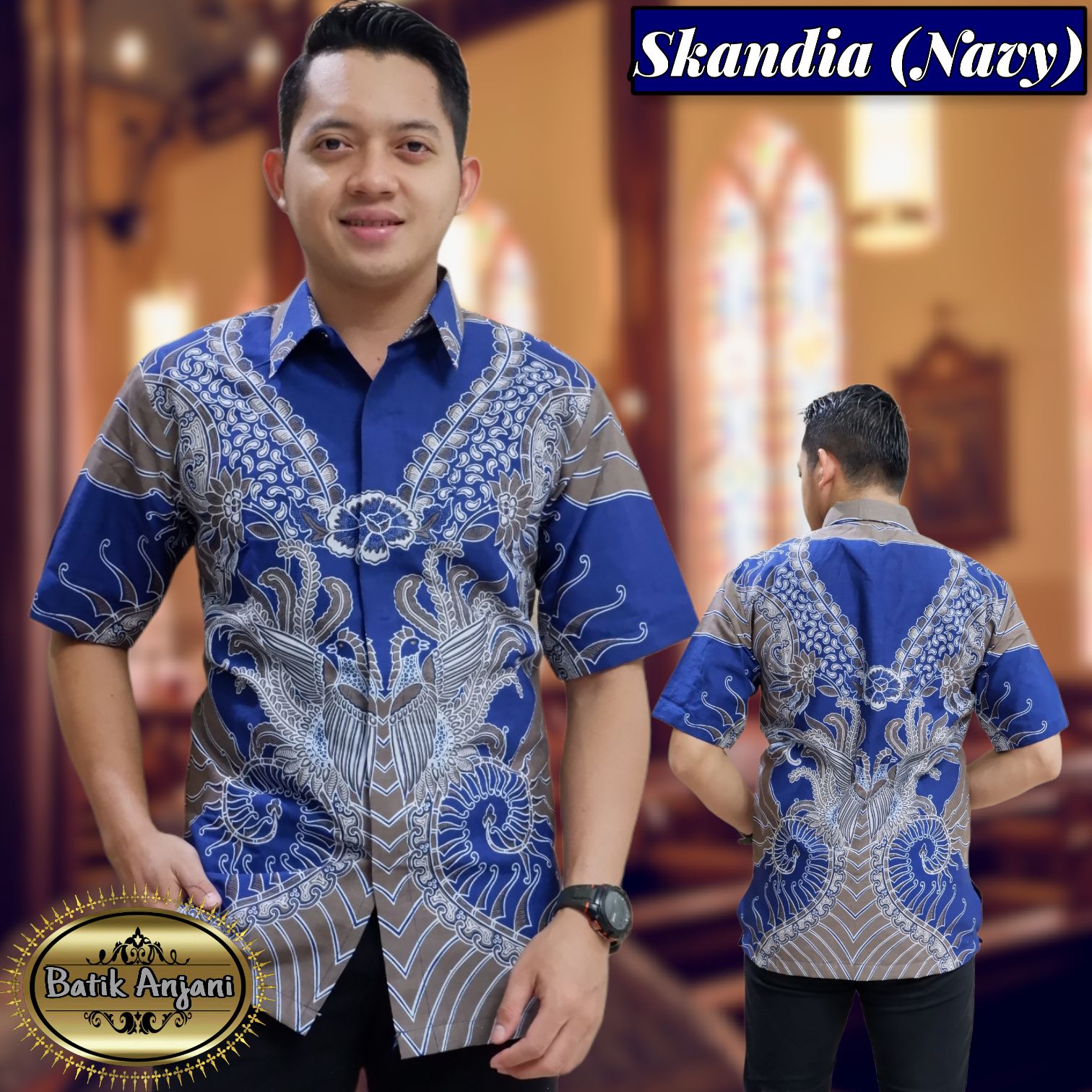 cover-SKANDIA NAVY Kemeja Batik Pria Solo Lengan Pendek Lapis Furing BY ANJANI-1