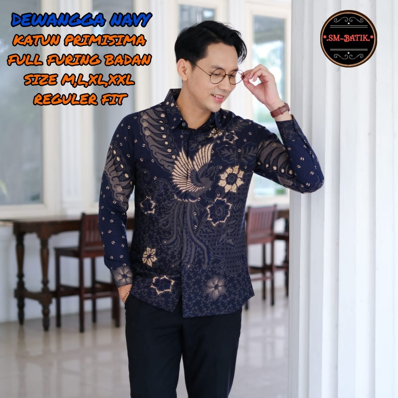 cover-DEWANGGA NAVY Kemeja Batik Pria Solo Lengan Panjang Lapis Furing BY SM-1