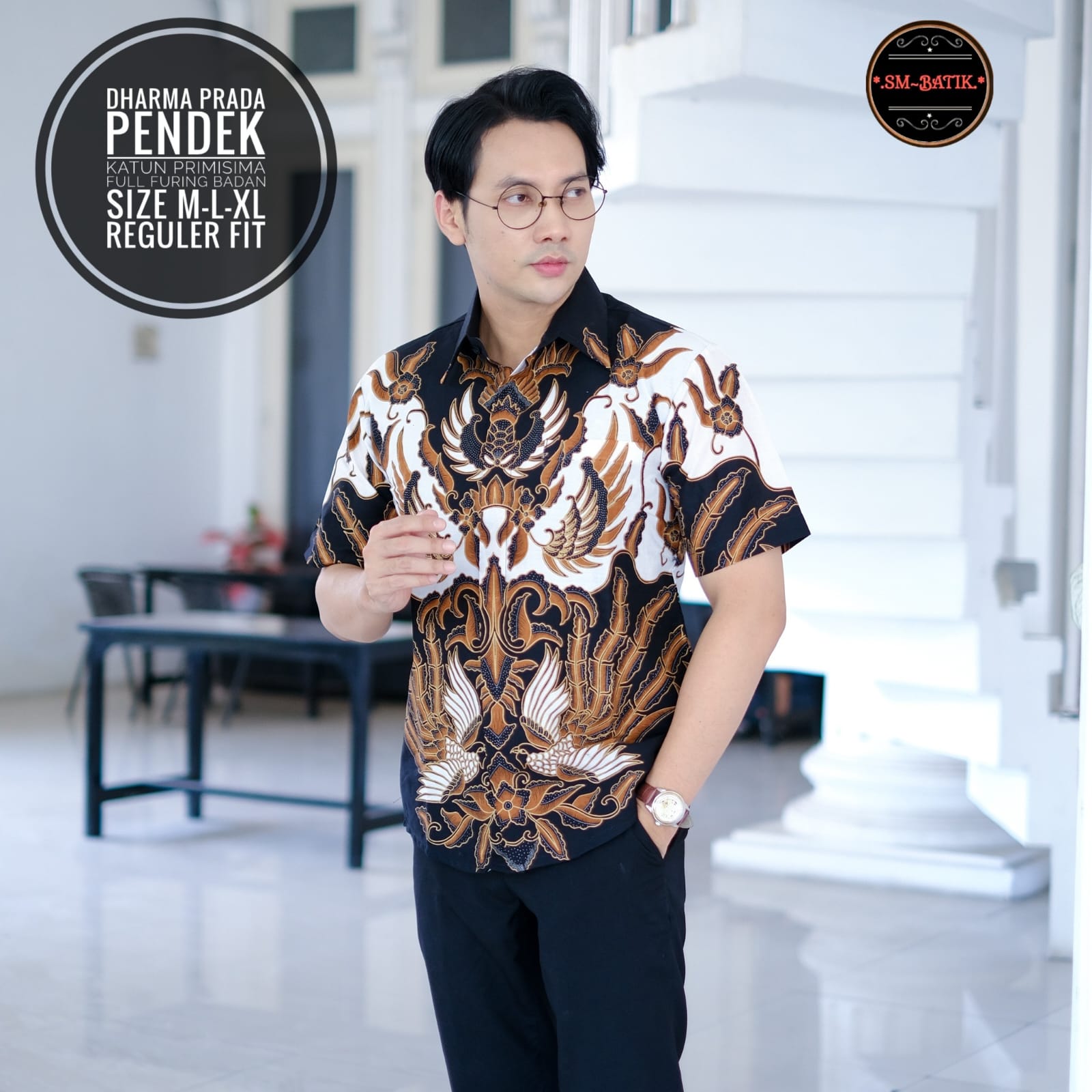 cover-DHARMA PRADA Kemeja Batik Pria Solo Lengan Pendek Lapis Furing BY SM-1