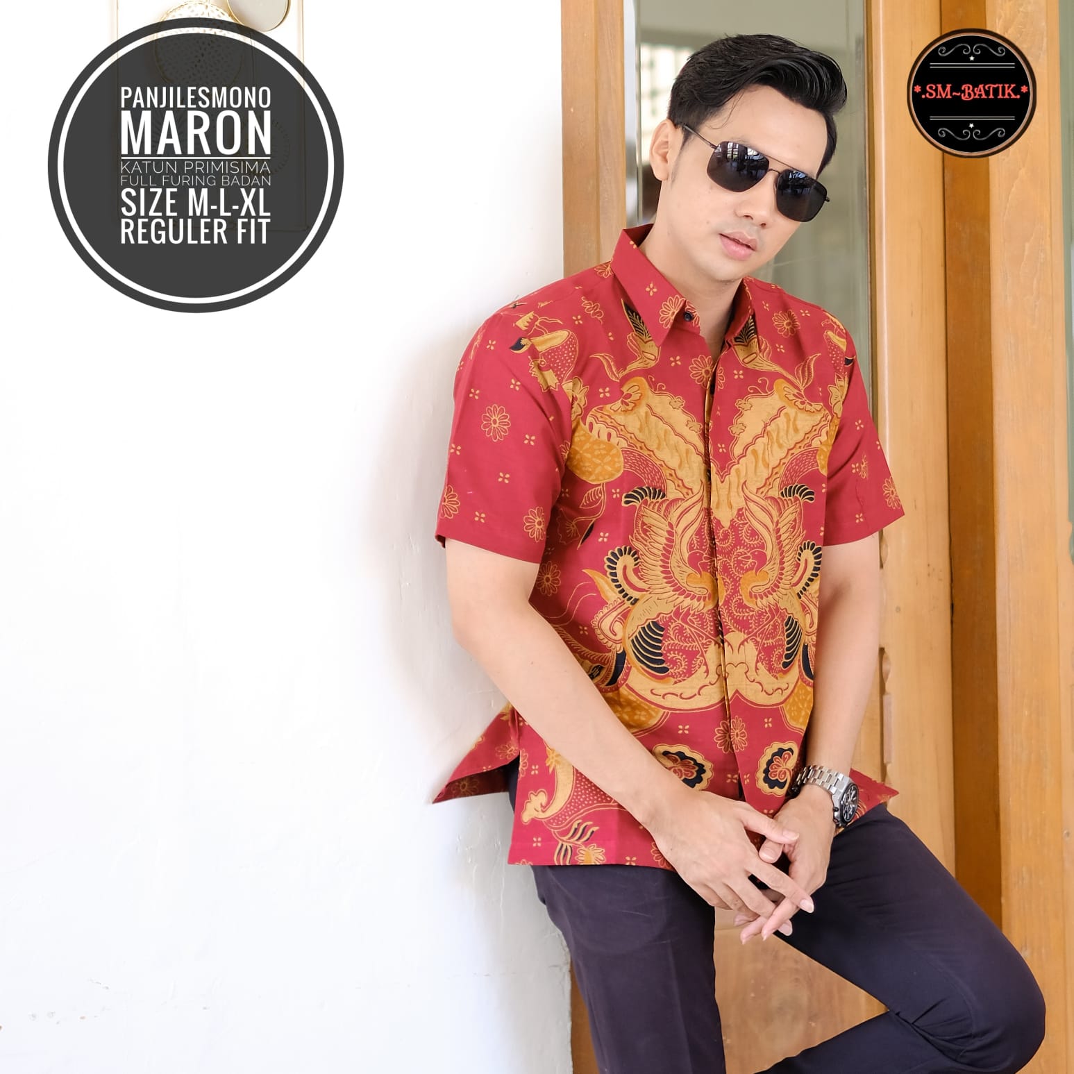 cover-PANJI LESMONO MARON Kemeja Batik Pria Solo Lengan Pendek Lapis Furing BY SM-1