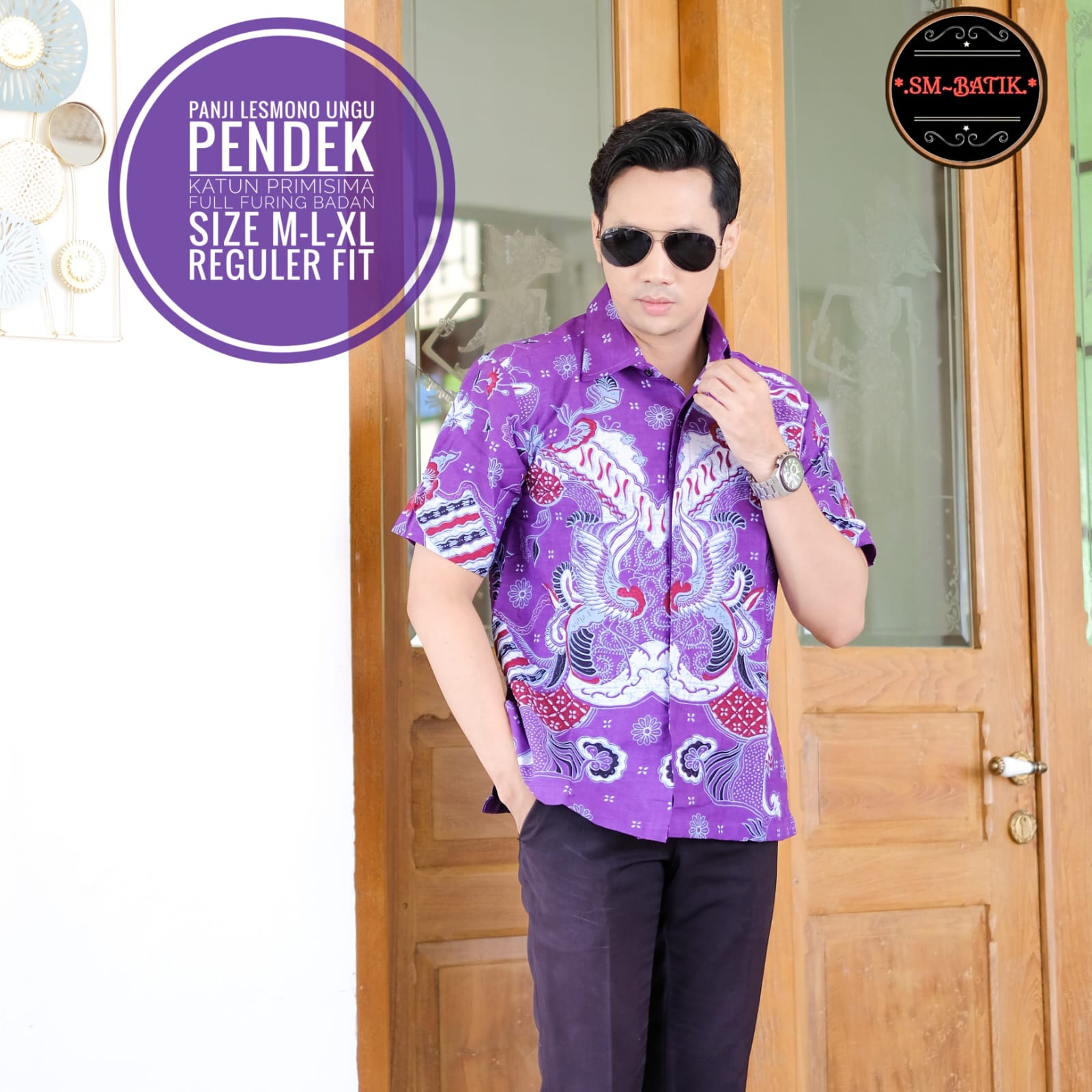 cover-PANJI LESMONO UNGU 2  Kemeja Batik Pria Solo Lengan Pendek Lapis Furing BY SM-1