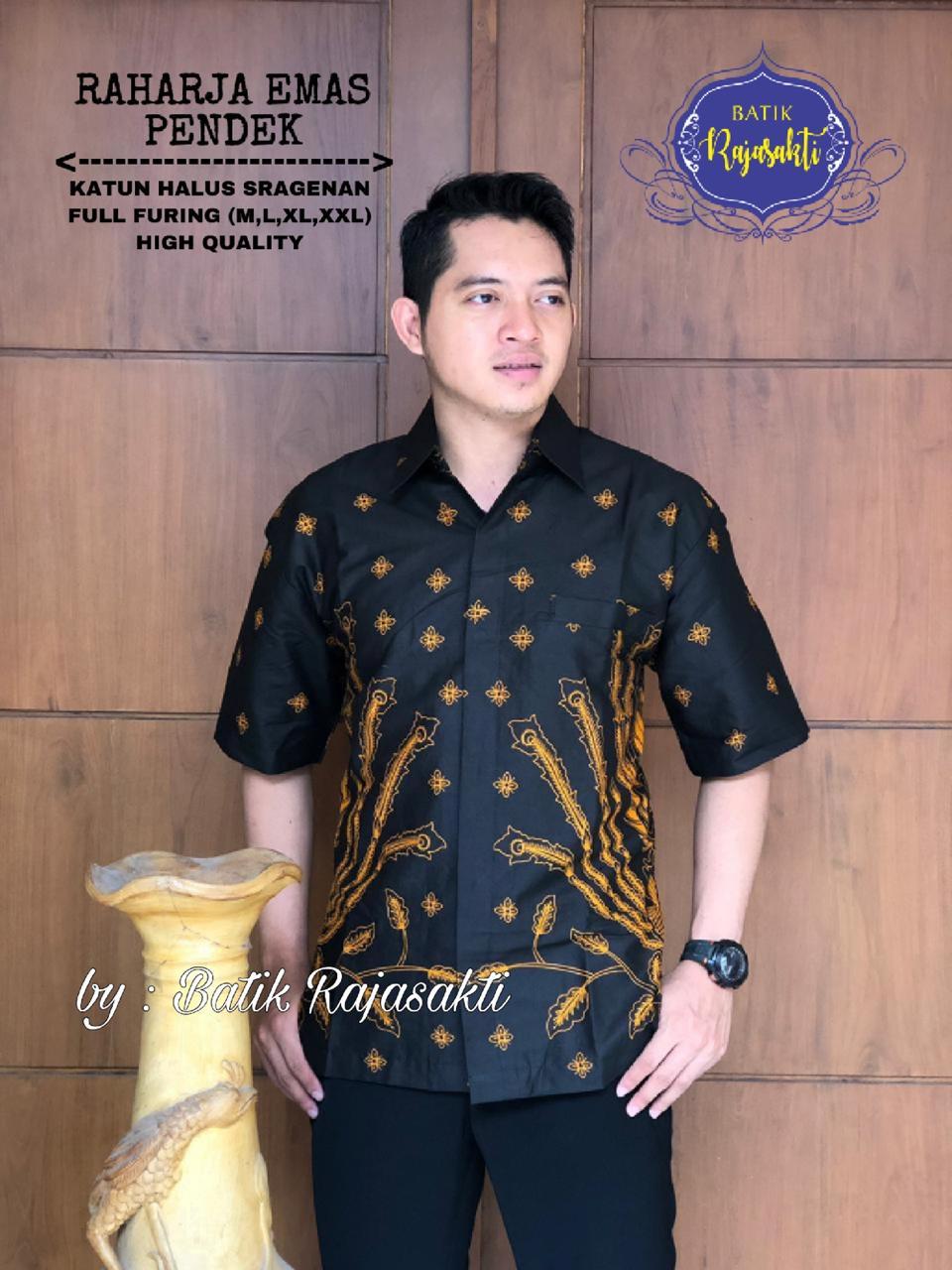 cover-RAHARJA EMAS Kemeja Batik Pria Solo Lengan PENDEK Lapis Furing BY RAJASAKTI-1