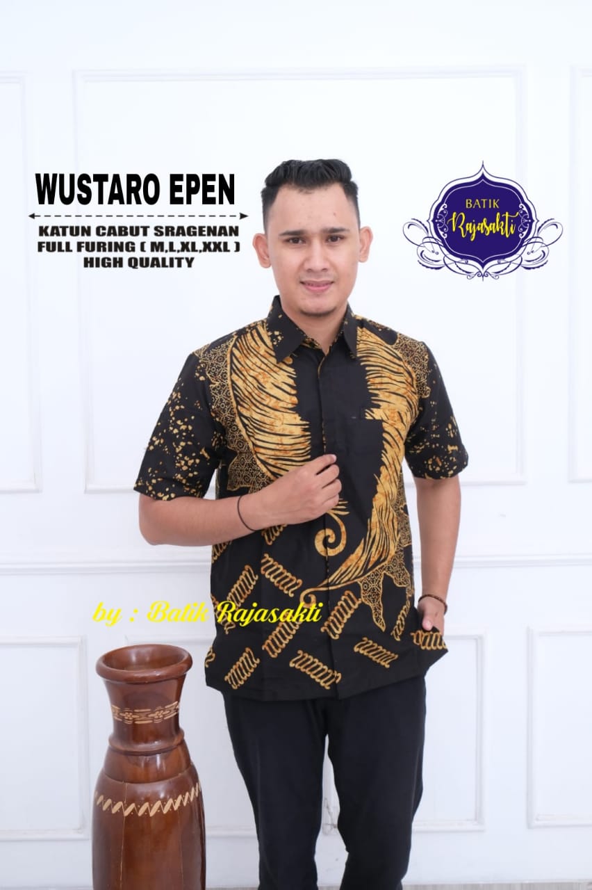 cover-WUSTARO Kemeja Batik Pria Solo Lengan PENDEK Lapis Furing BY RAJASAKTI-1