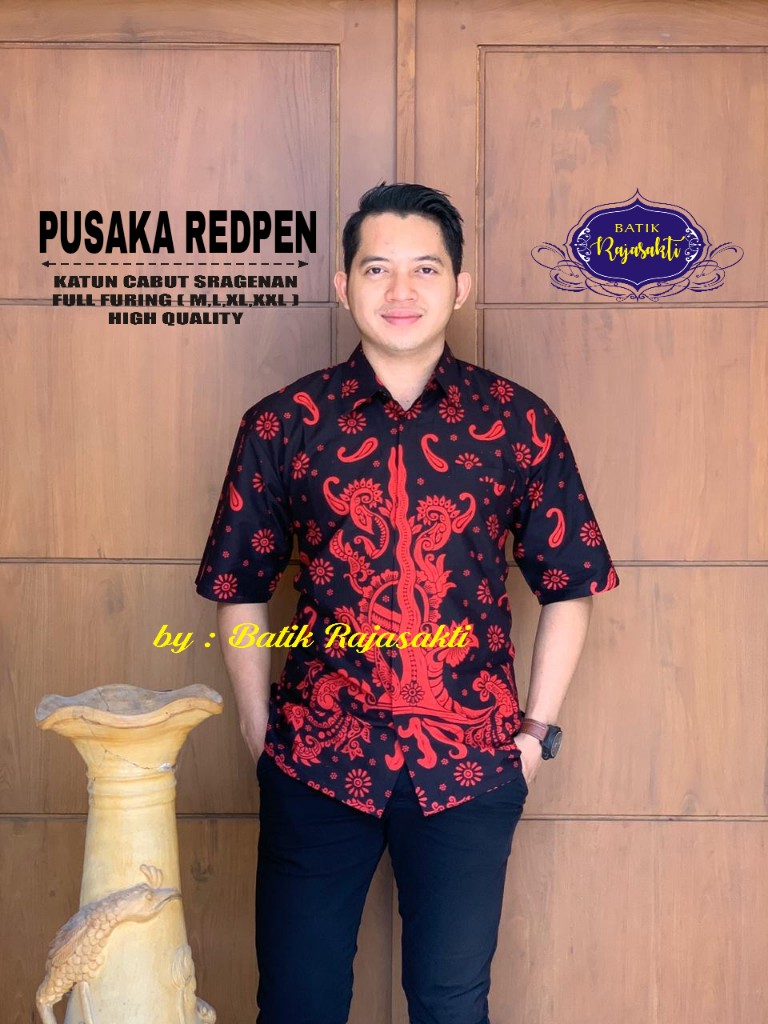 cover- PUSAKA RED Kemeja Batik Pria Solo Lengan PENDEK Lapis Furing BY RAJASAKTI-1