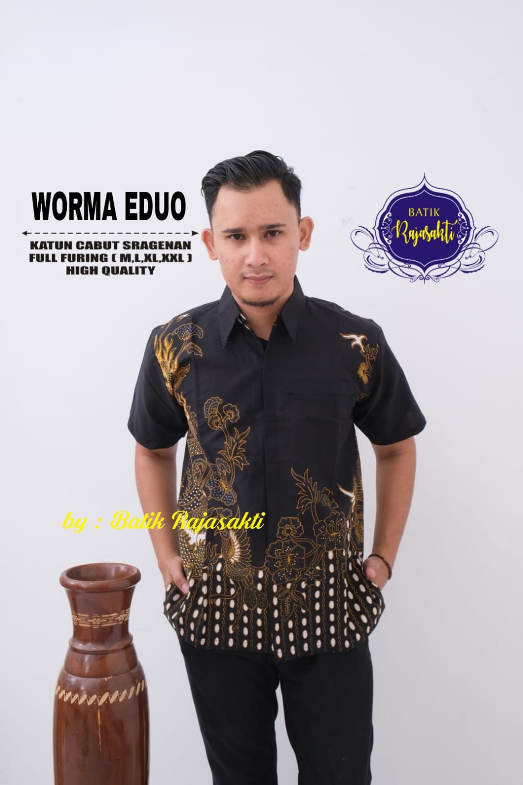 cover-WORMA EDUO Kemeja Batik Pria Solo Lengan PENDEK Lapis Furing BY RAJASAKTI-1