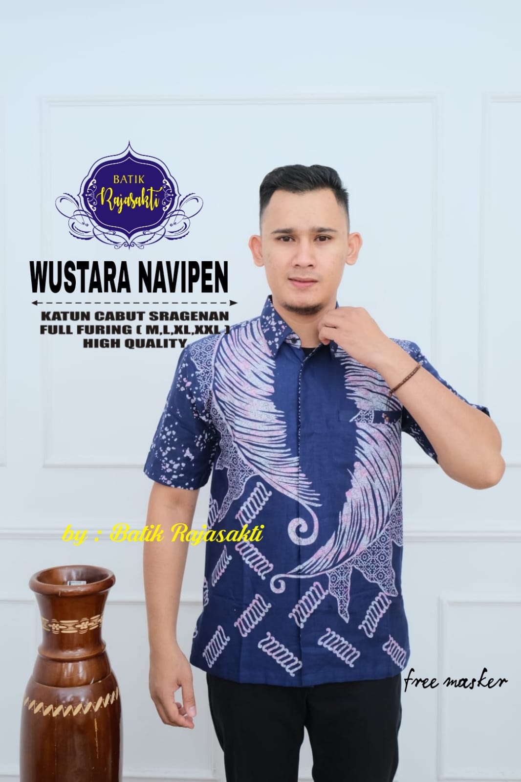 cover-WUSTARA NAVY PEN Kemeja Batik Pria Solo Lengan PENDEK Lapis Furing BY RAJASAKTI-1