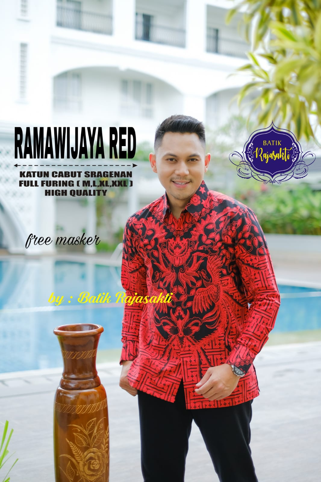 cover-RAMAWIJAYA RED Kemeja Batik Pria Solo Lengan PANJANG Lapis Furing BY RAJASAKTI-1