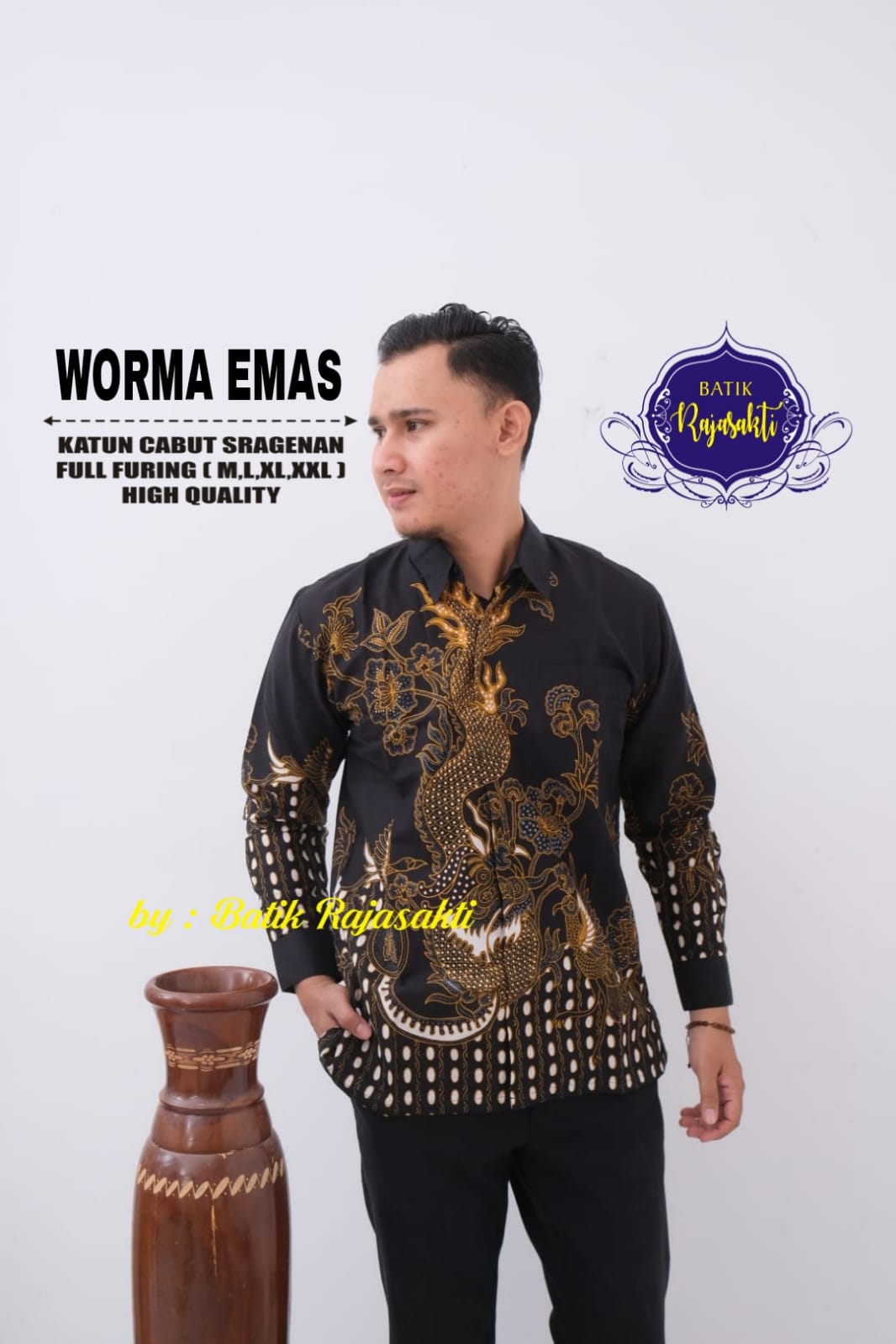 cover-WORMA EMAS Kemeja Batik Pria Solo Lengan PANJANG Lapis Furing BY RAJASAKTI-1