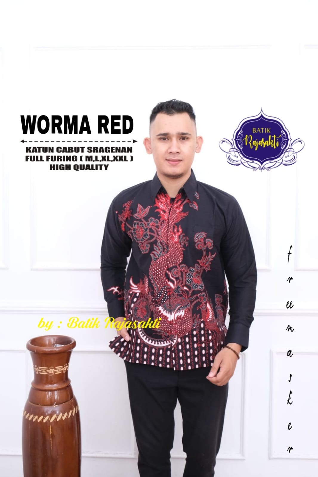 cover-WORMA RED Kemeja Batik Pria Solo Lengan PANJANG Lapis Furing BY RAJASAKTI-1