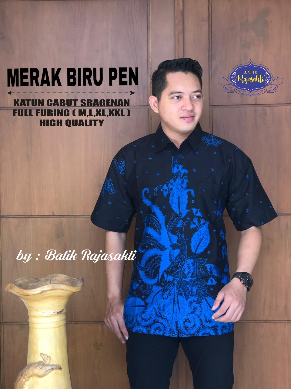 cover-MERAK BIRU PEN Kemeja Batik Pria Solo Lengan PENDEK Lapis Furing BY RAJASAKTI-1