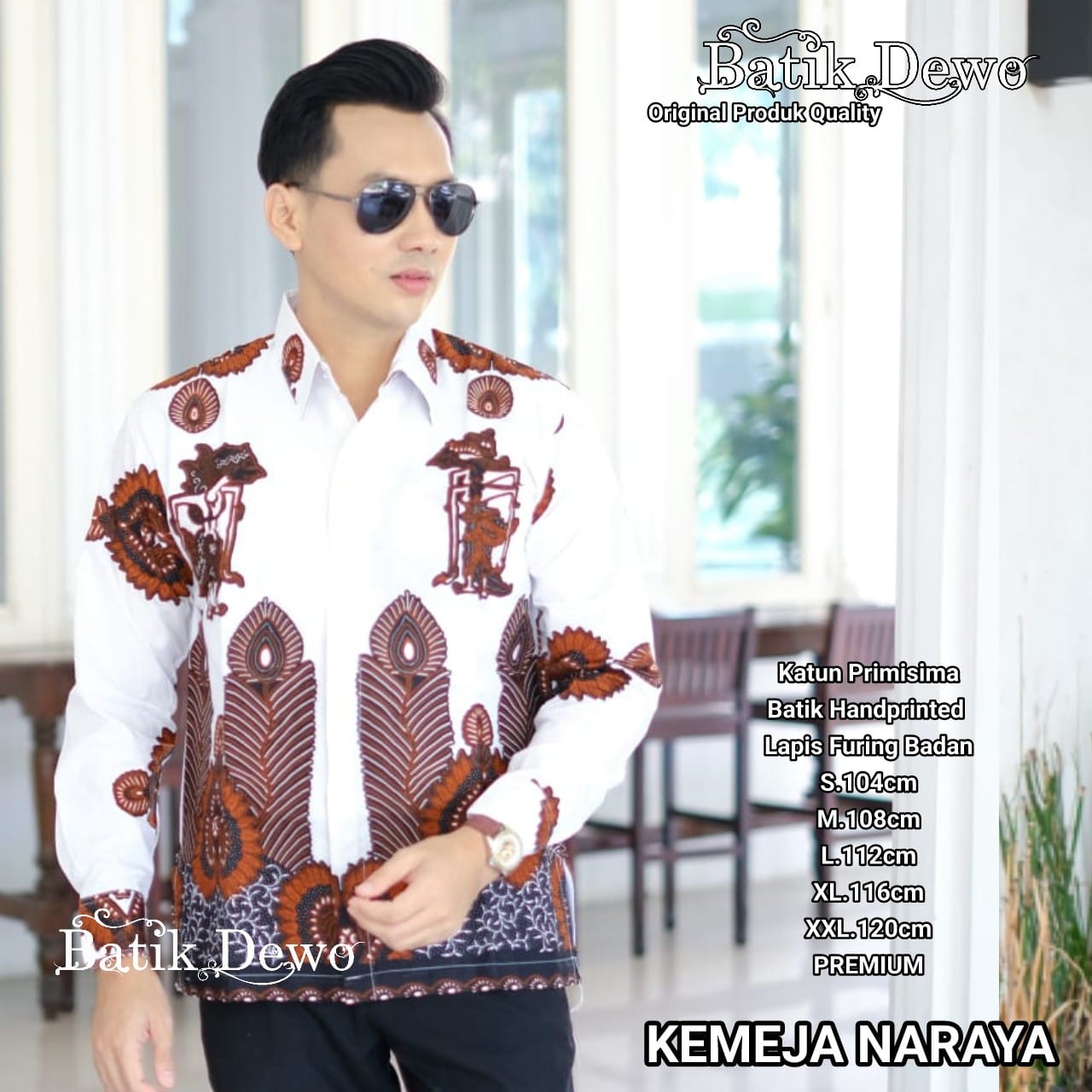 cover-NARAYA PUTIH Kemeja Batik Pria Solo Lengan PANJANG Lapis Furing BY DEWO-1